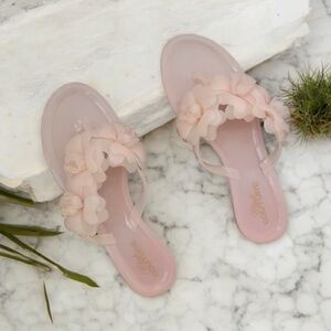 Floral Appliqué Pink Flip Flops